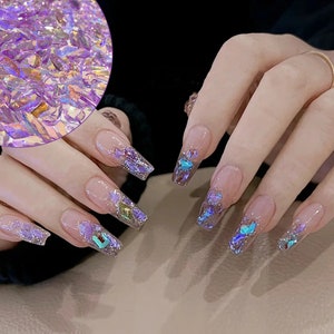 25pc Mixed Polar Light Crystals, Flatback Rhinestone Nail Charms, Aurora Mermaid Sparkling irregular Nail Decals Purple