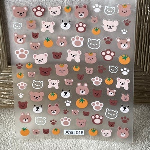3D Cartoon Bear Nail Art Stickers, Manicure Decals, Brown Bear's Paw DIY Design image 2