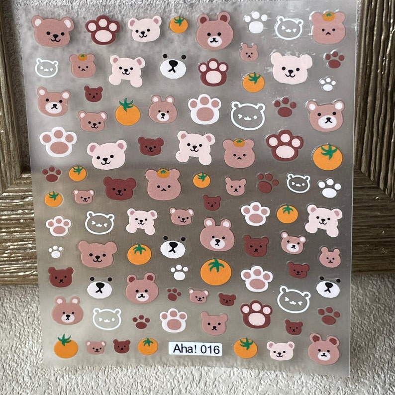 3D Cartoon Bear Nail Art Stickers, Manicure Decals, Brown Bear's Paw DIY Design image 2