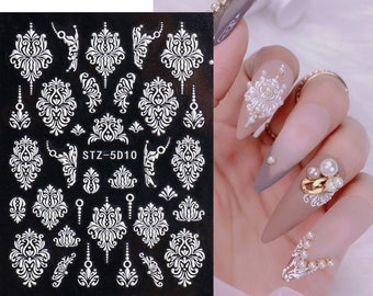 8 Blätter 3D Nagelsticker Mit Blumen-Muster – Selbstklebend Für DIY Nail Art