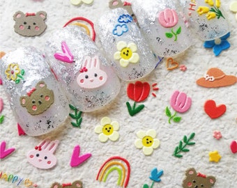 Nail Art Stickers Transfers Self Adhesive Pretty Animal and Flowers/Silver Shining Nails/Sparking Nails