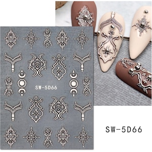 5D Nail Stickers, Lace Stickers, White/ Grey Embossed Flower Decals, Wedding Nail Design,Self Adhesive Nail Art