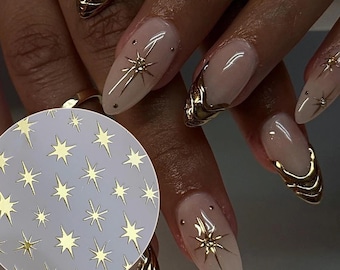 Gold/Silver Eight-pointed Star Nail Sticker, Bright Star Self-Adhesive, Octagon Nail Decals, DIY Design for Nai Art 082