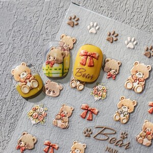 Brauner niedlicher Bären-Nagel-Aufkleber, 3D-Karikatur-selbstklebende Nail-Art-Abziehbild, Nagel-Kunst-Design, DIY-Nägel, 3565
