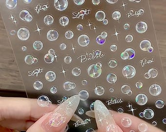 Hologram Bubble Nail Stickers, White Cross Star Design, Bubble Nail Glamour Art Decals, Self-Adhesive DIY Nail Art Design
