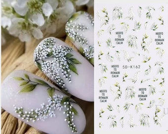 Baby's Breath Sticker,Magnolia Nail Sticker,Nail Art, White Flowers Self-Adhesive Nail Decals, Spring Floral