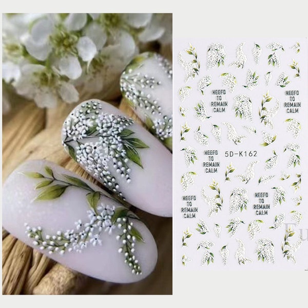 Baby's Breath Sticker,Magnolia Nail Sticker,Nail Art, White Flowers Self-Adhesive Nail Decals, Spring Floral