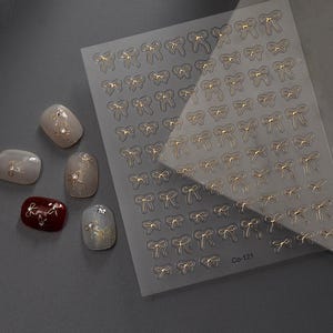Gold/ Silver/ White/ Black Bow Nail Art Stickers, Minimalist Design DIY Nail Decals