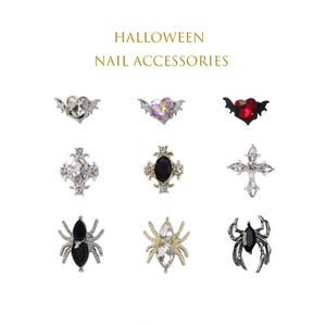 Halloween Nail Charms - Spider, Bat, Cross, Skull 3D Nail Decorations, Spooky Manicure Accessories for DIY Halloween Nail Art