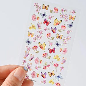 Colorful Butterfly Nail Stickers, 3D Flower Nail Decals, Spring Floral Nail Decor, DIY Nail Art Design 0066