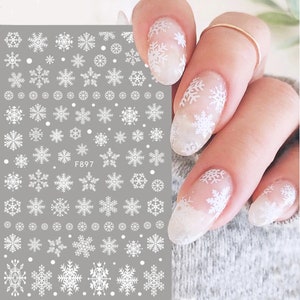 White Snowflake Nail Stickers, Winter Nail Decals, Self-Adhesive Nail Art Design, DIY Nails, Christmas Nails