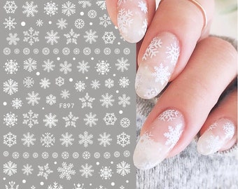White Snowflake Nail Stickers, Winter Nail Decals, Self-Adhesive Nail Art Design, DIY Nails, Christmas Nails