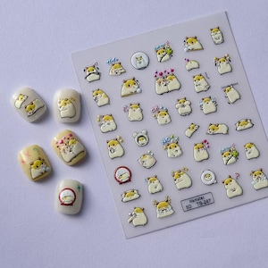 Cute Hamster Nail Stickers – 5D Puffy Cartoon Decals, Kawaii Nail Art Supplies, Funny Animal DIY Nail Designs for Gel Press On Nails 287