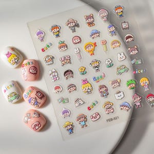 Kawaii Nagelaufkleber, niedliches 3D Cartoon Nagelabziehbild, Nail Art Design für DIY Maniküre, ästhetisches Nageldekor, Maniküre Designs 821