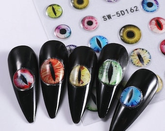 Demon Eye 3D Nail Art Stickers, Horror Dragon Eyeballs, Halloween Decals, DIY Design 162
