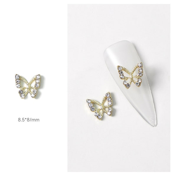 2/5/10 Pcs Luxury 14K Gold Plated Zircon Stone Butterfly Deco Metal Nail Charms/ Craft Diy Design