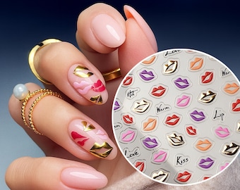 Pegatinas de uñas con forma de labios besándose, calcomanías autoadhesivas para uñas de San Valentín, decoración colorida para manicura con estampado de labios, lindos suministros para diseño de uñas DIY.