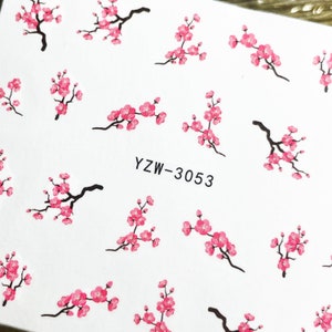 Pink Flowers Transfers Sticker, Plum Blossom Water Slider Decals, Floral Stickers for Nail Art, 3053 image 4