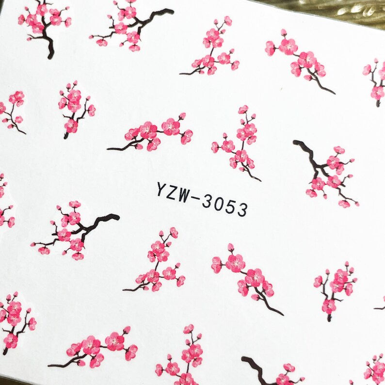 Pink Flowers Transfers Sticker, Plum Blossom Water Slider Decals, Floral Stickers for Nail Art, 3053 image 4