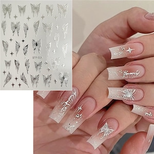 Silver/Gold Butterfly Nail Sticker, Hologram Butterfly Design,Nail Glamour Art Stickers, Self-Adhesive