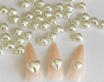 Intense Luster Heart Shape Half Pearl Mini Nail Charms/Small Ivory Stone Loose Beads/ABS Kawaii Lovely Decoration