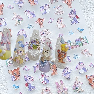 Nail Art  Decals,Cute Deer Stickers,Rabbit, Bird,Floral, Animal Self-Adhesive Decor,Nail Art Design,5D Hologram Nails