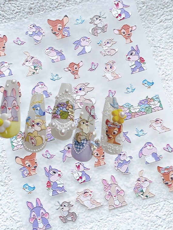 3D Animal Nail Art Decals, Deer, Rabbit, Bird, Floral, Hologram Manicure Stickers, DIY Design