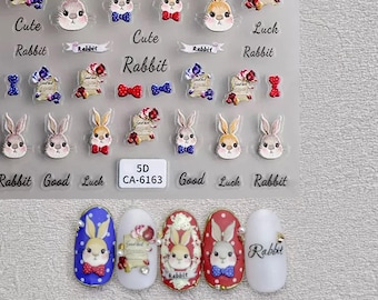3D Bunny Nail Art Stickers, Rabbit Decals Nail Decorations for DIY Manicure 6163