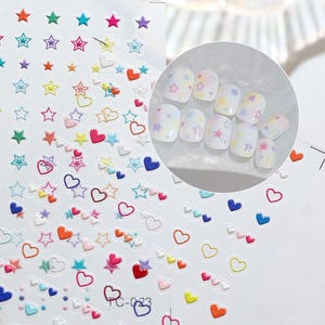Bunte Stern/Herz Nagel Aufkleber, mehrfarbiger fünfzackiger Stern Nail Art Design, selbstklebende niedliche Nagel Abziehbilder