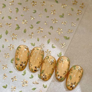 3D Gold Flower Leaf Nail Stickers, Floral Decals for Nail Art, DIY Manicure, Self Adhesive Nail Art Design, DIY Nails 4302