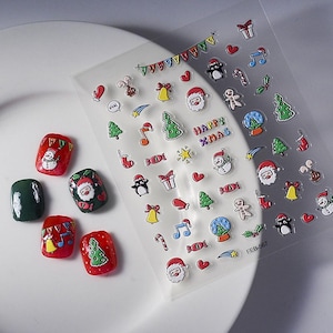 Pegatinas navideñas para uñas, bonitos diseños navideños de Papá Noel en 3D, calcomanías navideñas para manicura DIY, set de decoración de uñas invernal 567