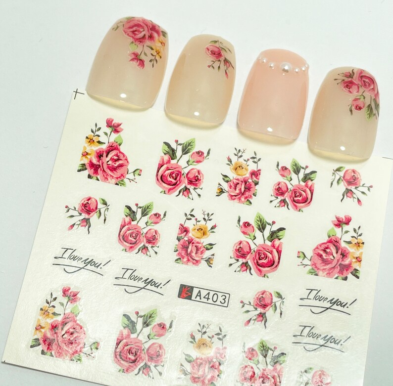 Flower Transfer Stickers Pink Flowers Transfers Sticker, Vintage Floral Water Slider Decals ...
