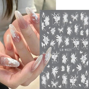 3D White Flower Nail Stickers, Floral Nail Decal, Wedding Nail Art Design,Self Adhesive, DIY Nails W021