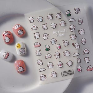 Chubby Bunny Nail Stickers – 5D Puffy Kawaii Rabbit Decals, Cute Nail Art Design 262