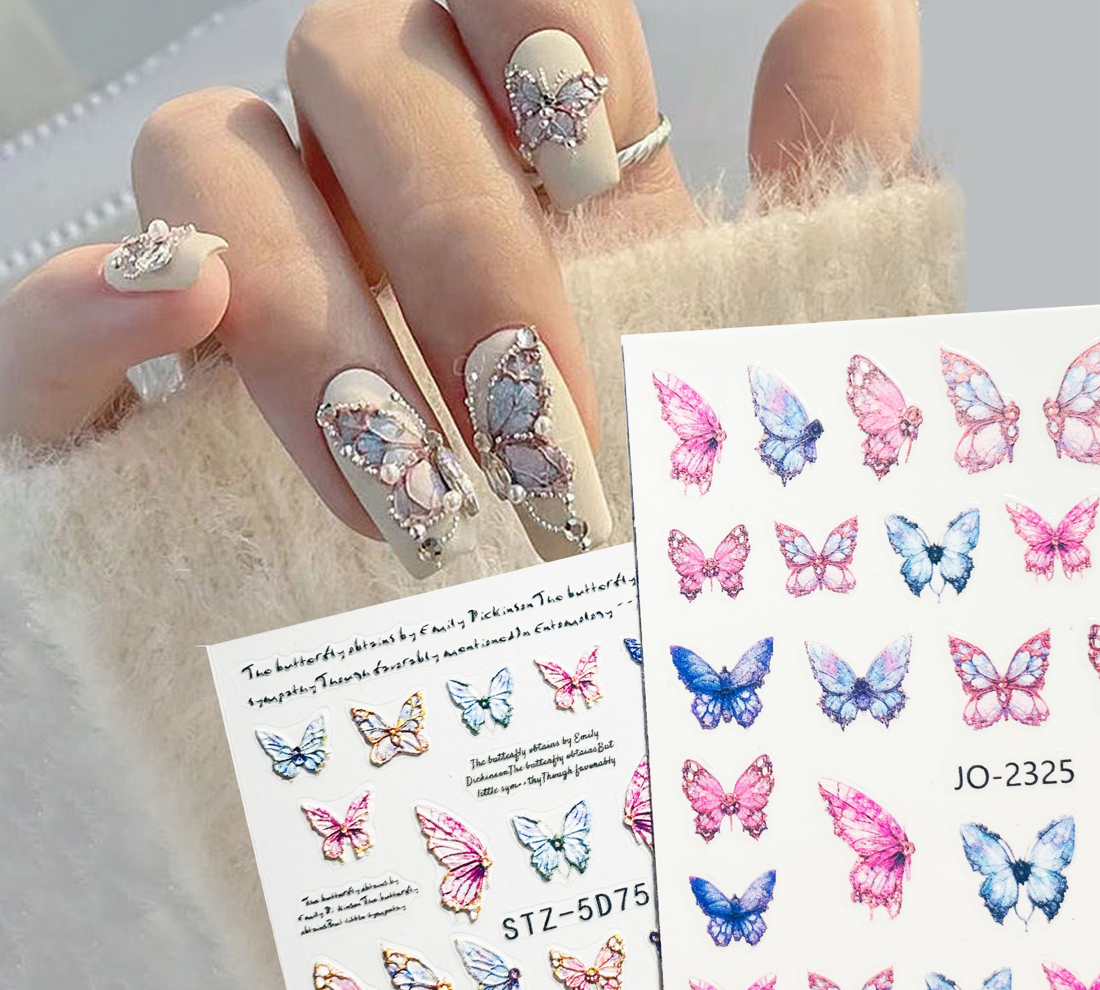 5Pcs 3D Zircon Butterfly Wings Nail Art Charms Fairy Crystal Gem