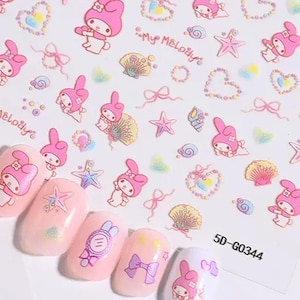 Cute Rabbit Nail Stickers, Pink Cartoon Bunny Nail Art Decals, Shell Starfish Pearl Nail Decos, Kids Nail Wraps for Fun DIY Manicure 60344