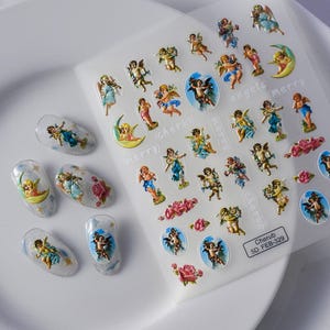 Vintage Angel Nail Stickers, 3D Cherub Nail Decals, Victorian Nail Art Design for DIY Manicure 329