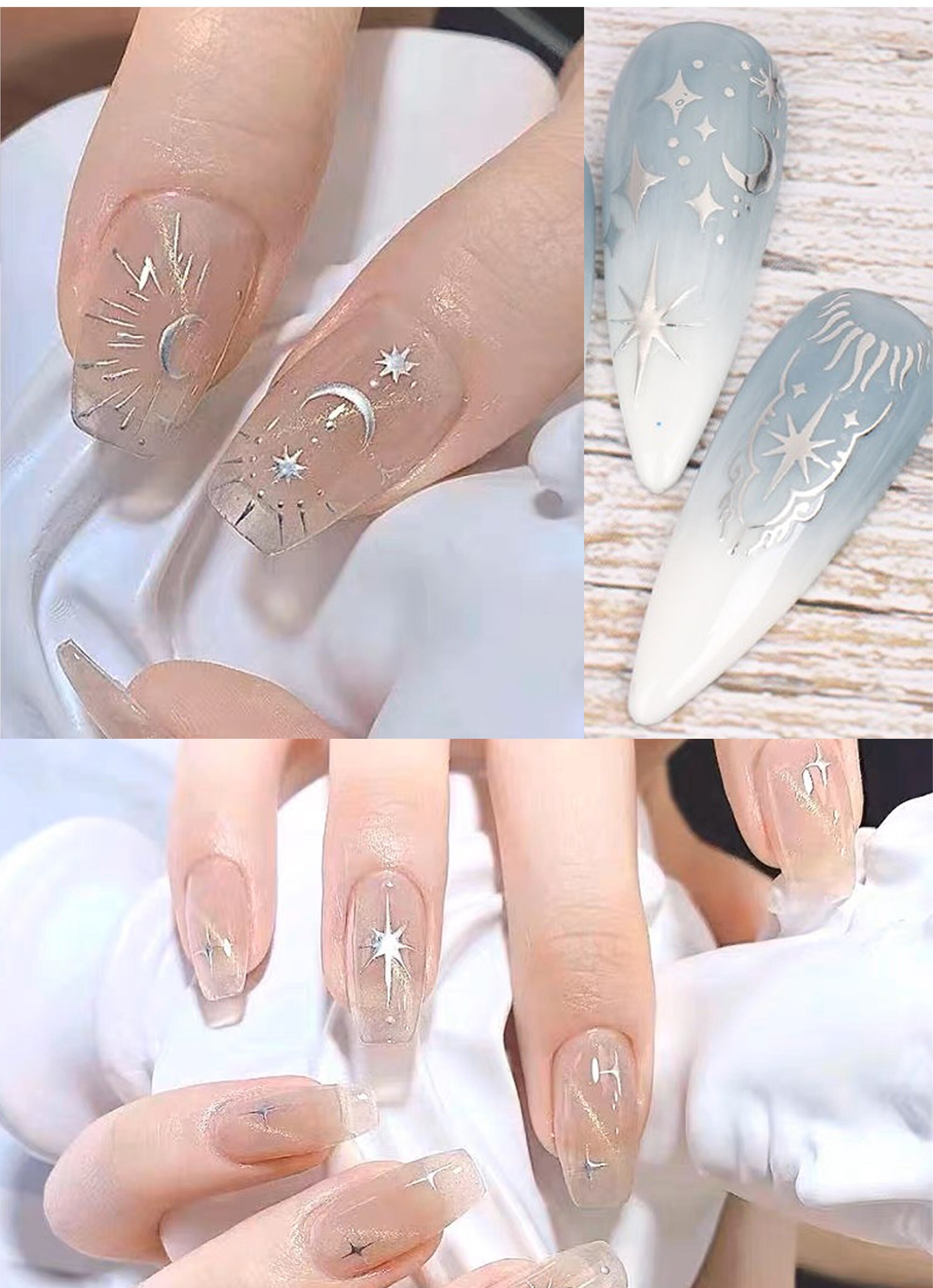 Shiny Gold Moon and Star Sticker Hologram Cross Star Design Etsy