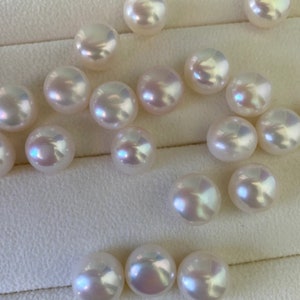 2 pcs Natural Freshwater Pearls AAA+  Lvory White Half-Drilled Round Pearls Choice of 7mm , 8mm , 9mm