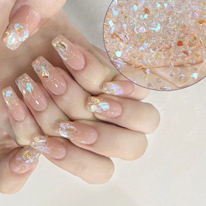 25pc Mixed Polar Light Crystals, Flatback Rhinestone Nail Charms, Aurora Mermaid Sparkling irregular Nail Decals Clear