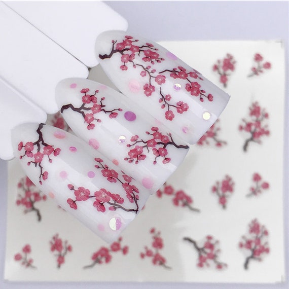 Pink Flowers Transfers Sticker, Plum Blossom Water Slider Decals, Floral Stickers for Nail Art, 3053