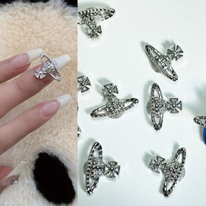 Planet Nail Accessories,Silver Zircon Stone Deco Metal Nail Charms,Craft Diy Design