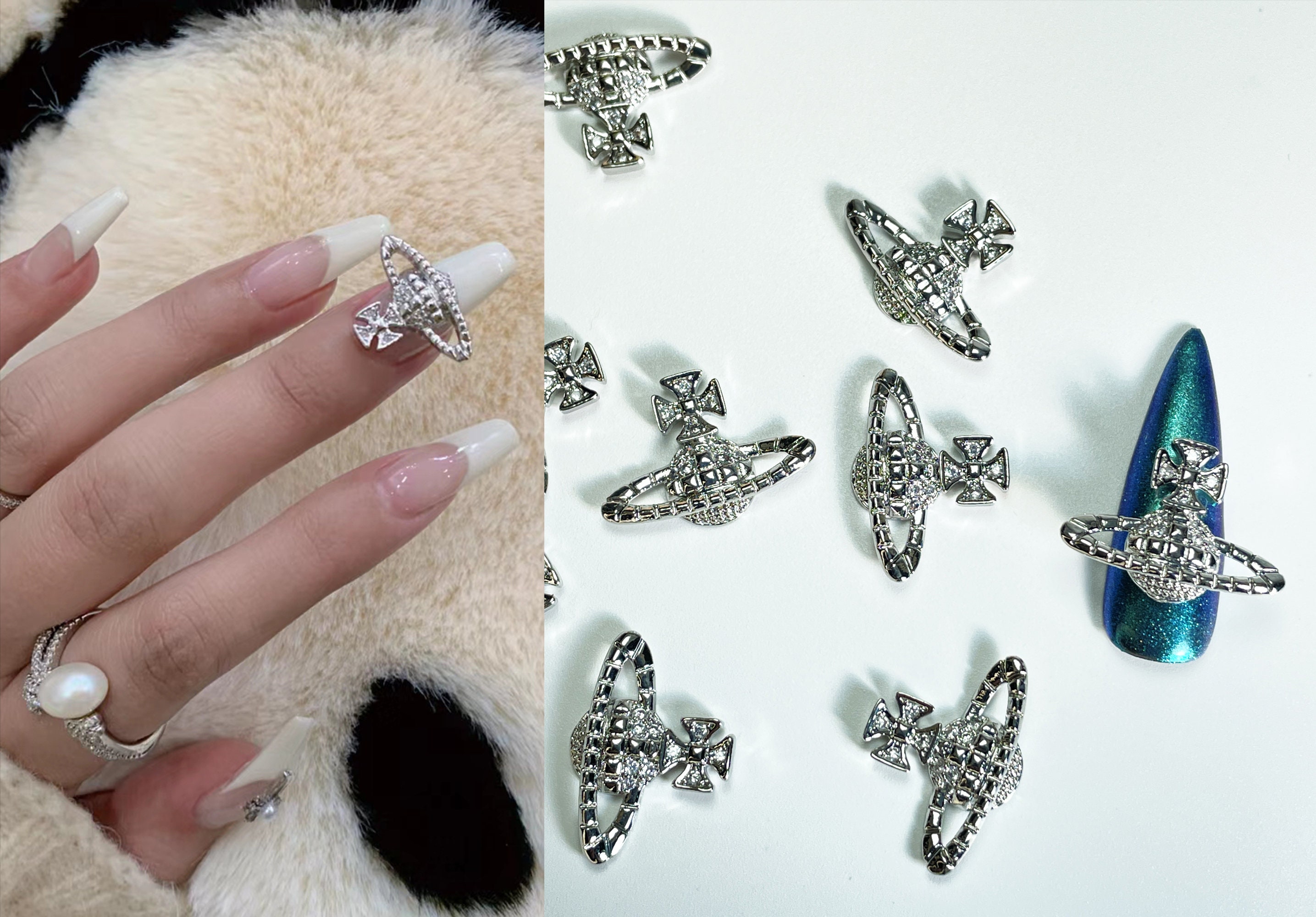 10Pcs Star Alloy Nail Art Charms 3D Gold/Silver Shiny Glitter Diamond Pearl  Jewelry Nail Rhinestone Luxury DIY Manicure Decor