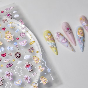 3D Angel Nail Stickers, Cross Stickers, Stars Moon Decals, Bow Nail Design, Bear Self Adhesive Nail Art, Craft Stickers