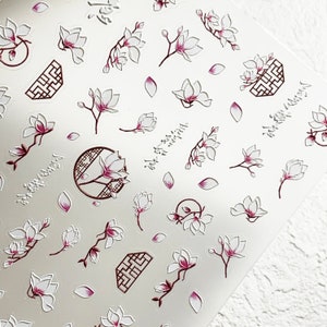 Magnolia Flower Stickers,Floral Nail Stickers, Nail Art Design, Floral Nail Decals, Spring Flower Self-Adhesive 2652