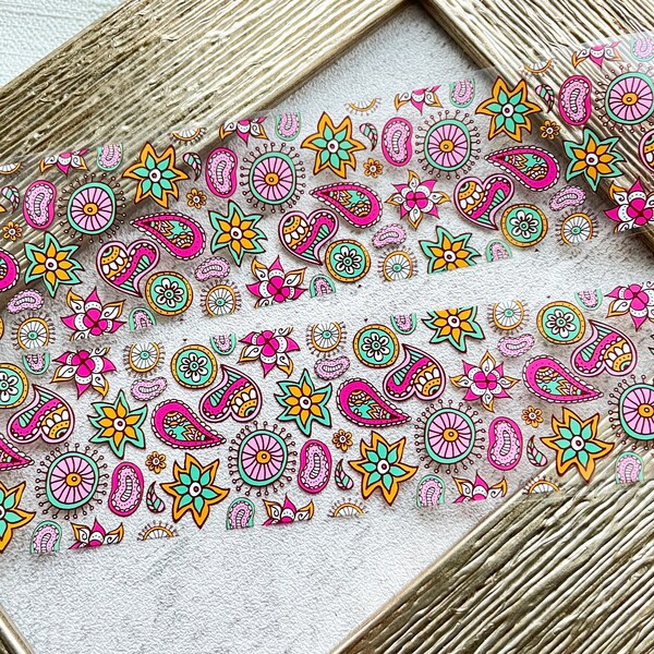 20cm x 5 Pcs Bohemian Style Floral Nail Foil Transfer Sticker Decals