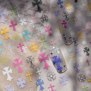 3D Color Cross and Flower Nail Stickers, Mixed Gothic Lolita Style Nail Decals, Cute Punk Nail Art Design, Scrapbook, Resin Craft Supplies