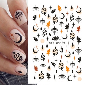 Black Snake Sticker, Moon Star Nail Sticker,Leaves Nail Art, Eyes Self-Adhesive Nail Decals 059