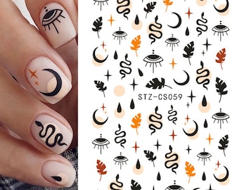 Black Snake Sticker, Moon Star Nail Sticker,Leaves Nail Art, Eyes Self-Adhesive Nail Decals 059