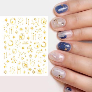 Gold-Sternaufkleber, Hologramm-Kreuz-Sterndesign, Mond-Nagel-Glamour-Kunst-Aufkleber, Goldverzierungen selbstklebend